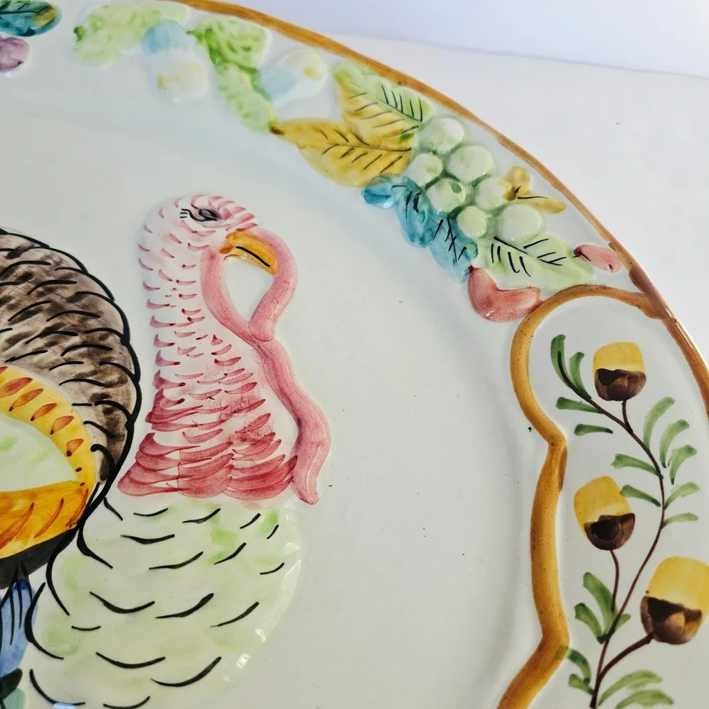 Vintage Nasco Italy Turkey Platter Hand Painted Ceramic Harvest Thanksgiving 20